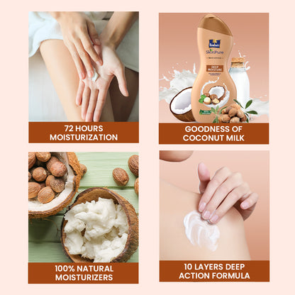 Parachute SkinPure Deep Moisture Body Lotion with Shea Butter & Coconut Milk,For Soft, Glowing, Nourished Skin, Repairs Dry Skin, 100% Natural Moisturizers, All Skin Types 300 ml