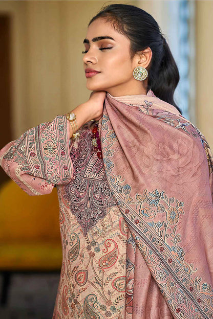 Mumtaz Arts Pink Pure Muslin Digital Print with Exclusive Designer Embroidery Aari Work with Sequins Unstitched Pakistani Salwar Suit Material with Dupatta Fabric